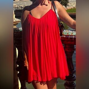 Halston Heritage Red Pleated Maxi Dress